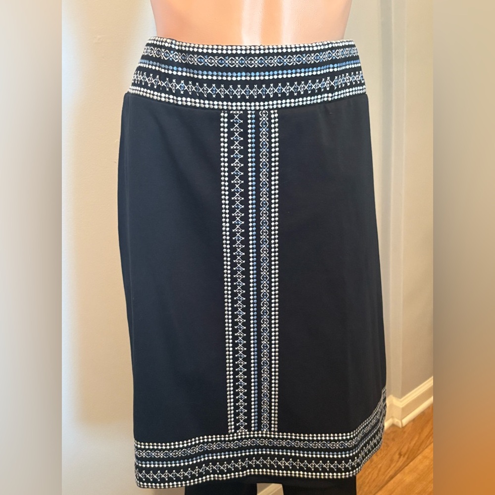 J. Jill Navy Skirt with White Embroidery